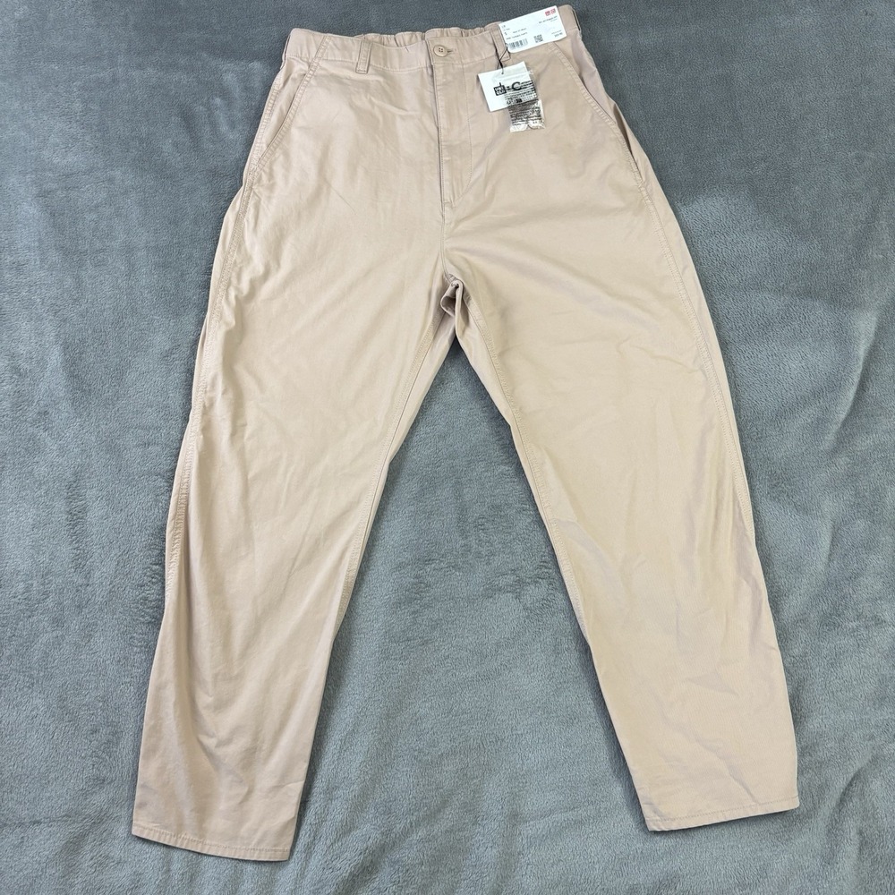 Uniqlo Pant Women S W30xL26 Pink Elastic Waist High Rise Cotton Wide Tapered NWT